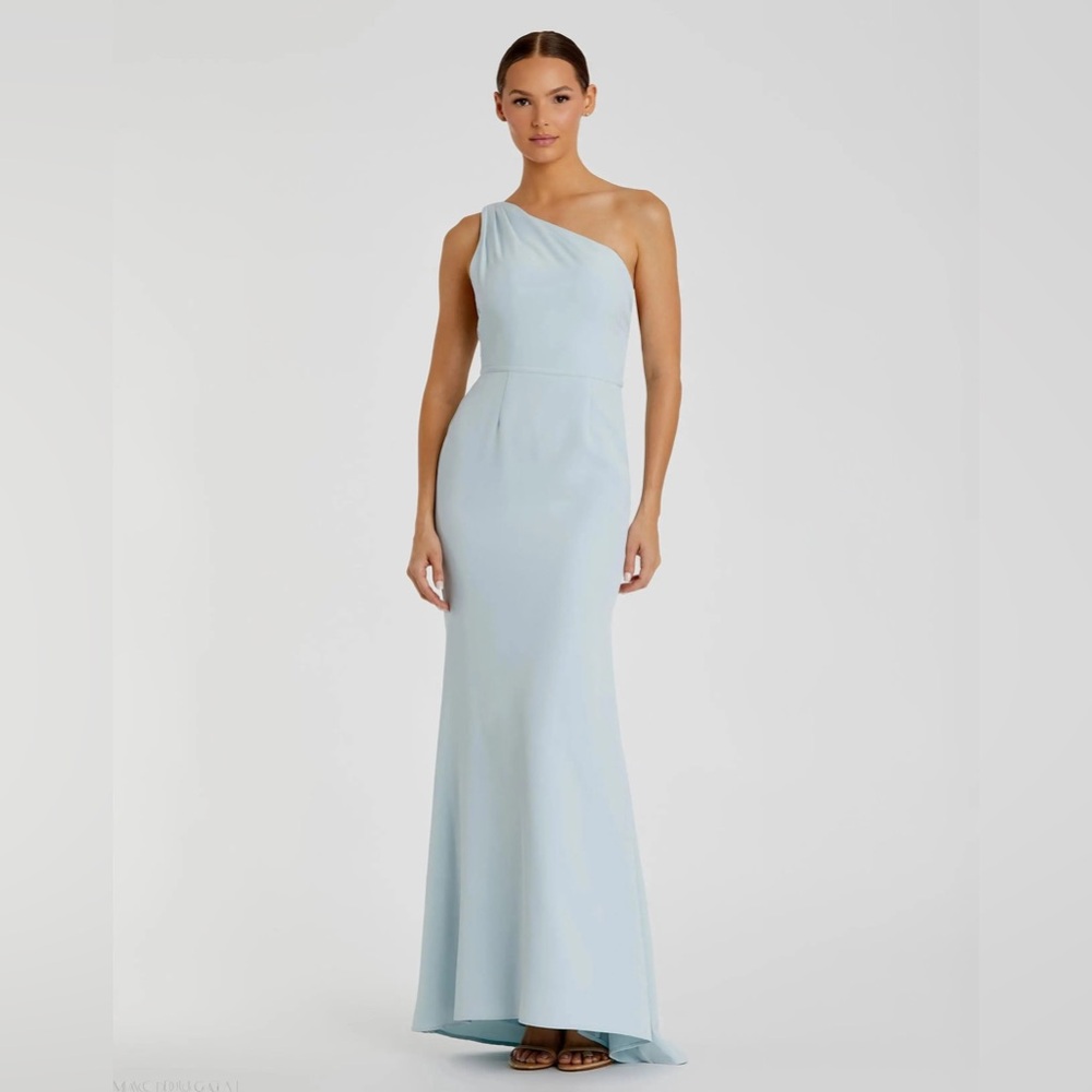 MAC DUGGAL Blue One Shoulder Crepe Mermaid Gown